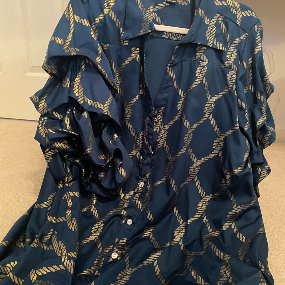 Green and gold knee length flowing dress